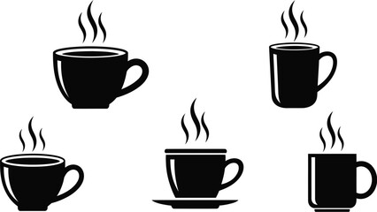 Obraz premium Vector art of steaming coffee cup silhouettes, ideal for representing hot beverages and cafe culture