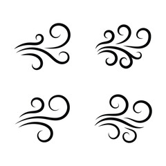 Wind gust icon in doodle hand drawn style. Sketch drawn air blow motion, smoke flow art, abstract line. Wind icon collection. Blowing wind signs in black color.