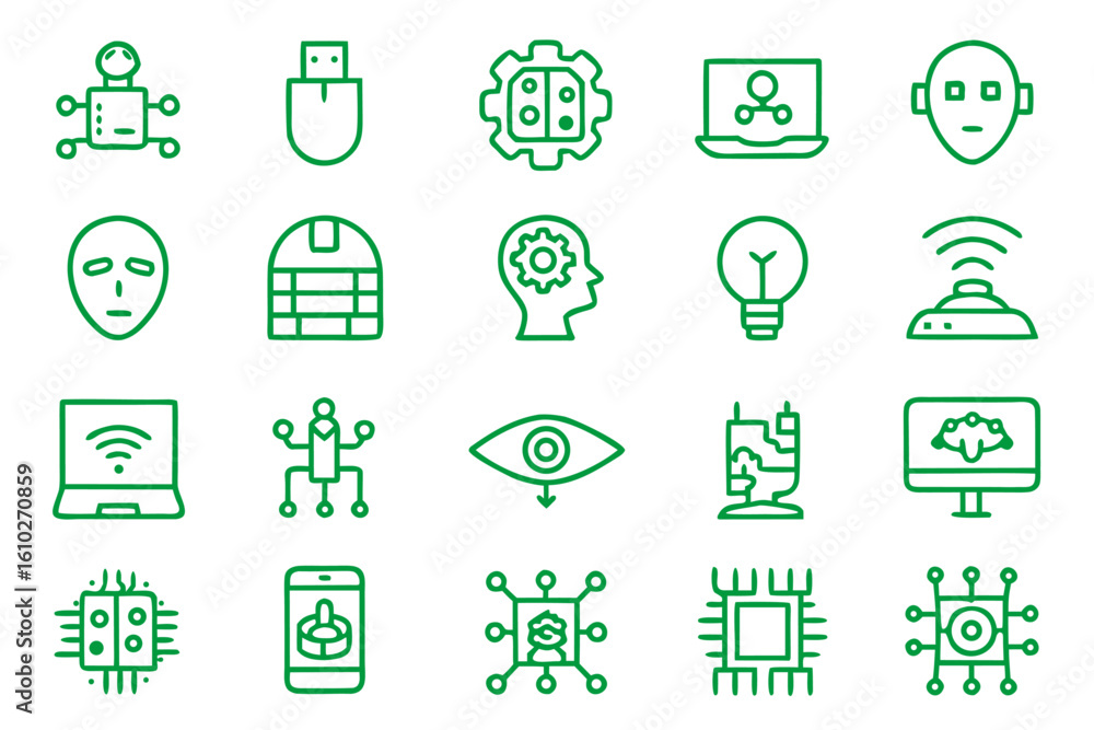 Aufkleber modern technology symbols collection featuring clean lines and a vibrant color palette for digital a