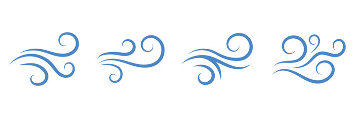 Doodle wind motion. Isolated vector set of abstract air swirls, blow waves, curve spirals, capturing the dynamic essence of movement and energy in a playful and artistic cartoon manner.