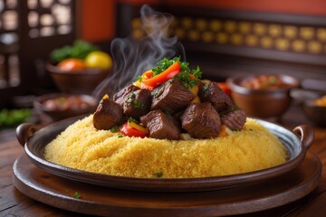 Cuscuz de Carne - Angolan Food That Blends Steamed Cornmeal with Savory Meat and Spices, Creating a Hearty and Flavorful Dish Rooted in Angola’s Rich Culinary Traditions