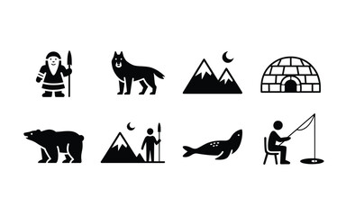 Arctic life icon set