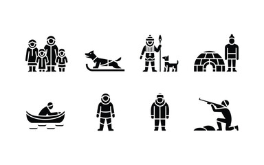Inuit culture and life icon set
