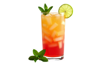High-Resolution Isolated Image of Colorful Summer Fruit Mocktails in Transparent Glasses with Ice, Citrus Slices, and Mint Garnish on Transparent Background. Generated AI.