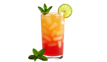 High-Resolution Isolated Image of Colorful Summer Fruit Mocktails in Transparent Glasses with Ice, Citrus Slices, and Mint Garnish on Transparent Background. Generated AI.