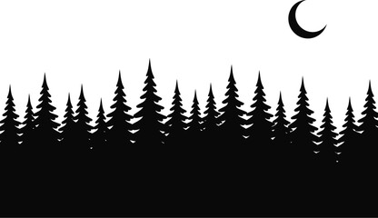 Obraz premium Black pine forest crescent moon night pine trees