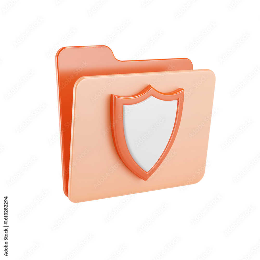 Poster 3d folder icon with shield symbol isolated on transparent background