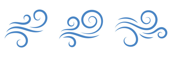 Fototapeta premium Wind blow doodle icon. Hand drawn doodle wind motion, air blow, leaf falling elements. doodle wind blow, gust design isolated on white background
