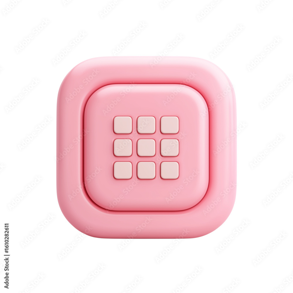 Poster pink square button with nine smaller squares isolated on transparent background