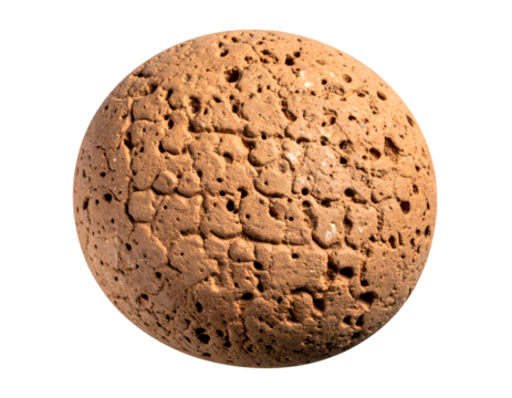 Brown pumice stone with rough textured surface used for skin exfoliation and foot care on isolated background