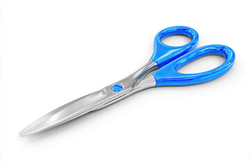 Obraz premium Bright blue scissors with silver blades on a white background