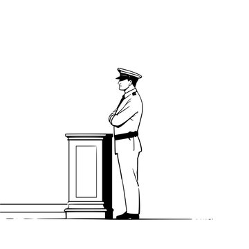 policeman standing near podium, black and white clip art preview