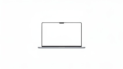 Minimalist laptop computer displayed centrally against a stark white backdrop illustration