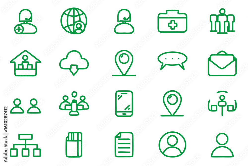 Poster a curated collection of modern line art icons representing various aspects of remote work and home o