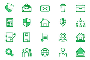 Collection of modern line art symbols representing remote work activities and home office essentials designed for digital and print applications