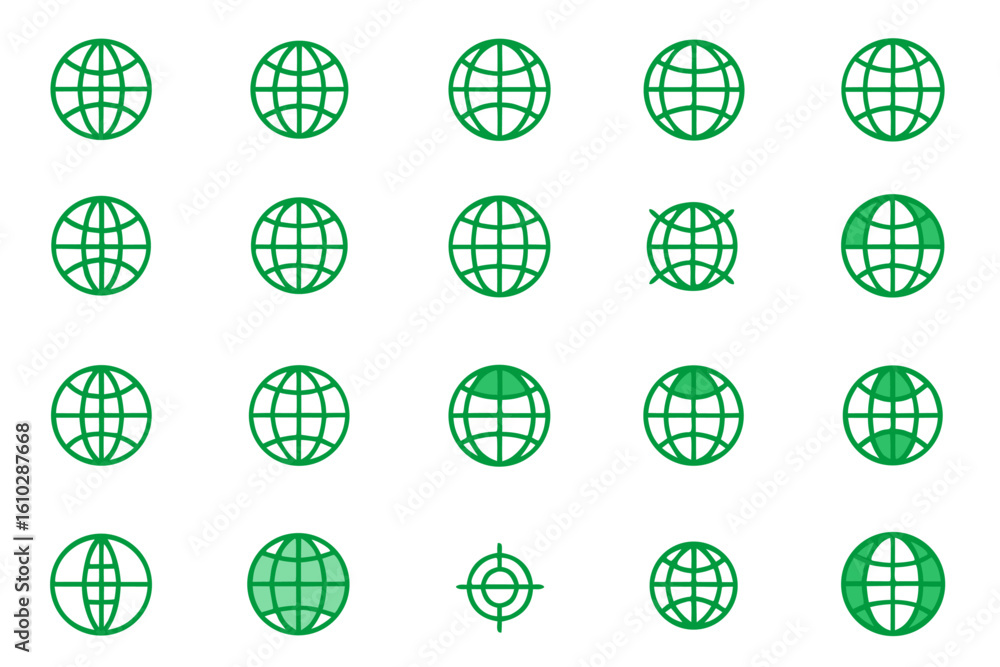 Poster global outline symbol collection featuring diverse communication and technology elements in a striki