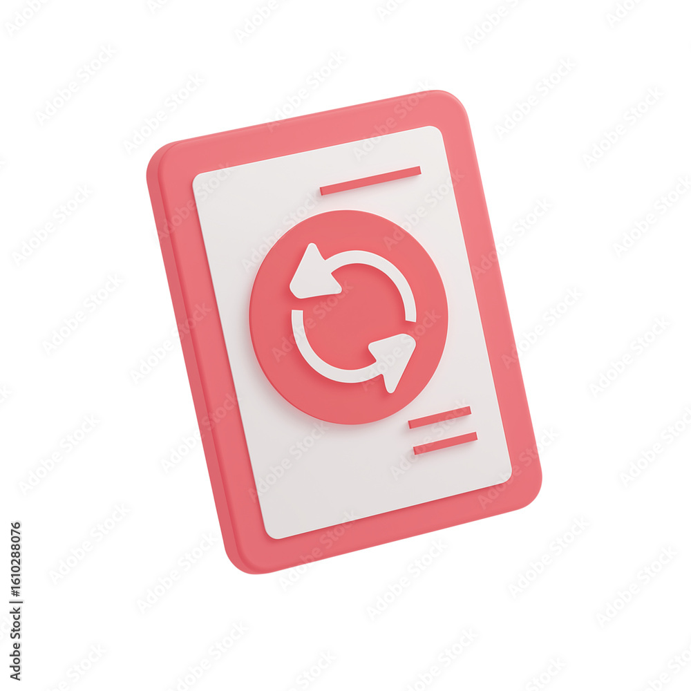 Poster 3d rendering of a document with a refresh or sync icon isolated on transparent background
