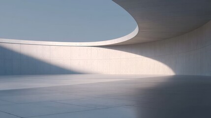 Modern Architectural Space with Curved Concrete Walls and Natural Light