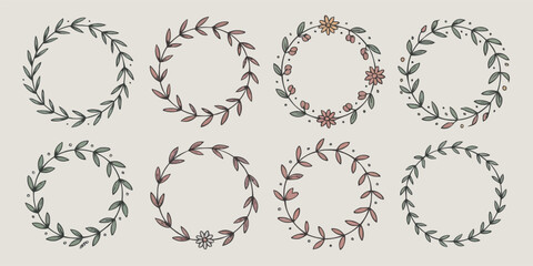 Hand Drawn Floral Wreaths and Frames Botanical Design Elements for Creative Projects