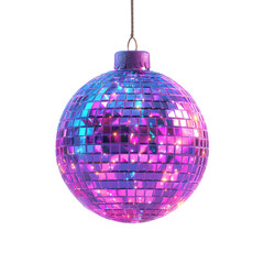 Obraz premium Glittering disco ball with purple and blue lights isolated on transparent background