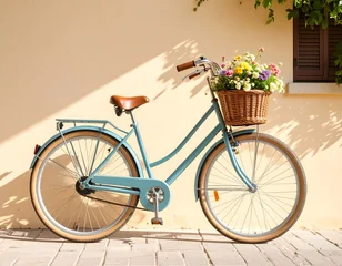 Gordijnen vintage bicycle with flowers © muhammad