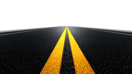 Asphalt Road Shows Double Yellow Lines on Transparent Background