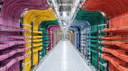 Colorful cable network hallway