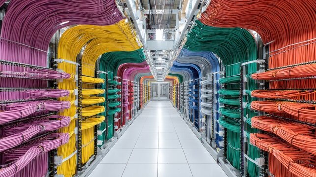 Colorful cable network hallway