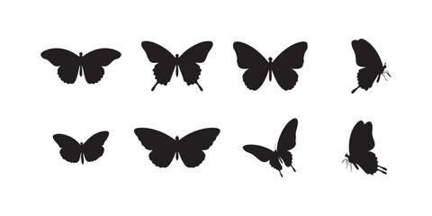 Butterfly silhouette vector graphic design element set isolated on white background