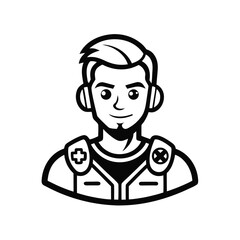 Focused Gamer Illustration A Black and White Esports Design with Headphones Computer and Drinks ready for Competition or Streaming