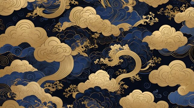Seamless pattern with clouds in oriental chinese, japanese  style. Vector illustration.