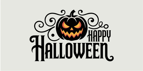 “Happy Halloween” typography with pumpkin, bats, and spider web — perfect for festive greeting cards, party invitations, or seasonal decorations.
