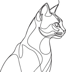 A sleek aesthetic line art of a cat in a side profile. The cat has sharp, geometric angles for the ears and soft curves for the body. 