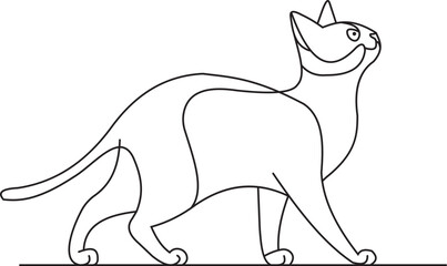 A walking cat in side profile, created with elegant, minimal line art and subtle curves