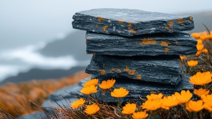 An intricate, close-up view of natural rock textures blending with subtle vegetation