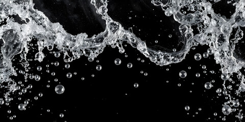 Obraz premium Dynamic water splash with air bubbles on black background