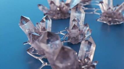 Multiple crystals in row against blue background - Powered by Adobe