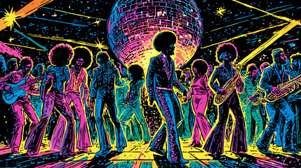 熱狂的ダンスフロアとミラーボールの輝き