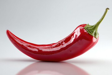 Glossy red chili pepper with stem on white background