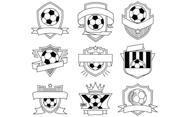 Soccer Logo Collection &ndash; 9 Monochrome Emblems with Crowns, Shields & Banners