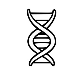 A black and white illustration of a double helix DNA structure.