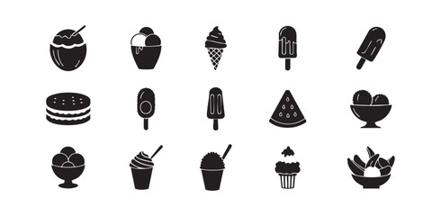 Ice cream desserts vector icons set summer food sweet frozen treats collection design