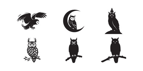 Owl vector silhouette collection nocturnal bird illustration set design graphic art