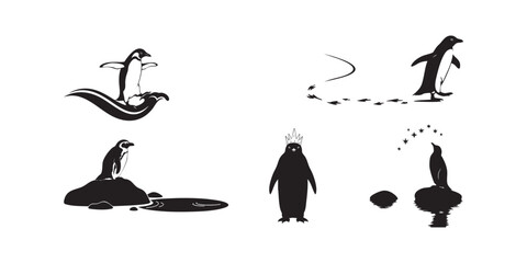 Penguin vector illustration set black and white animal antarctic bird design graphic