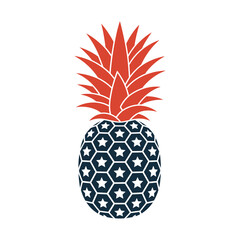 Stylized pineapple with red crown and star pattern