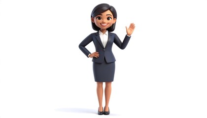 Smiling businesswoman waving hello.