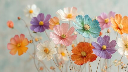 Vibrant Floral Bliss, a cheerful display of colorful flowers basking in sunshine, set against a minimalist backdrop, exuding freshness and tranquility in a serene environment