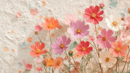 Vibrant Floral Serenity, an inviting scene of cheerful flowers basking in sunlight, set against a minimalist backdrop, creating a sense of peace and tranquility.