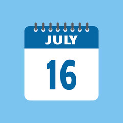 july 16 calendar icon Vector page month design