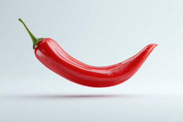 Single vibrant red chili pepper floating against a clean white background